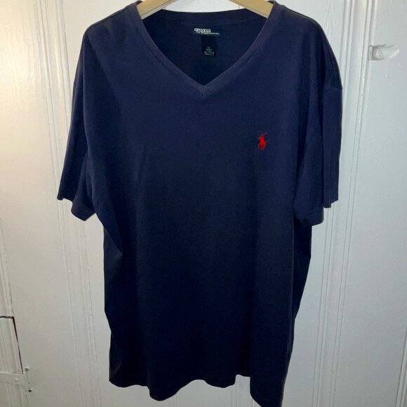 RALPH LAUREN V-Neck Short Sleeve Navy Blue T-Shirt Red Pony D&G Boss Lacoste M - Picture 5 of 7